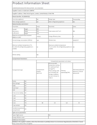 COMFEE' RCU83WH2(E) 88L Freestanding Under Counter Freezer, 55cm Wide, Reversible Door - Image 2