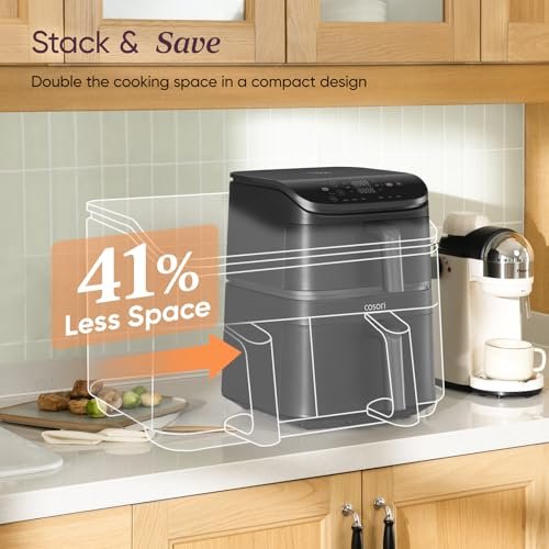 COSORI TurboTower Dual Air Fryer, 10.8L Space-Saving Stacked Design, 3-Layer Cooking - Image 4