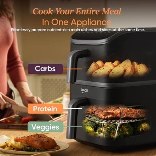 COSORI TurboTower Dual Air Fryer, 10.8L Space-Saving Stacked Design, 3-Layer Cooking - Image 7