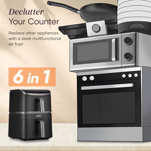 COSORI TurboTower Dual Air Fryer, 10.8L Space-Saving Stacked Design, 3-Layer Cooking - Image 3