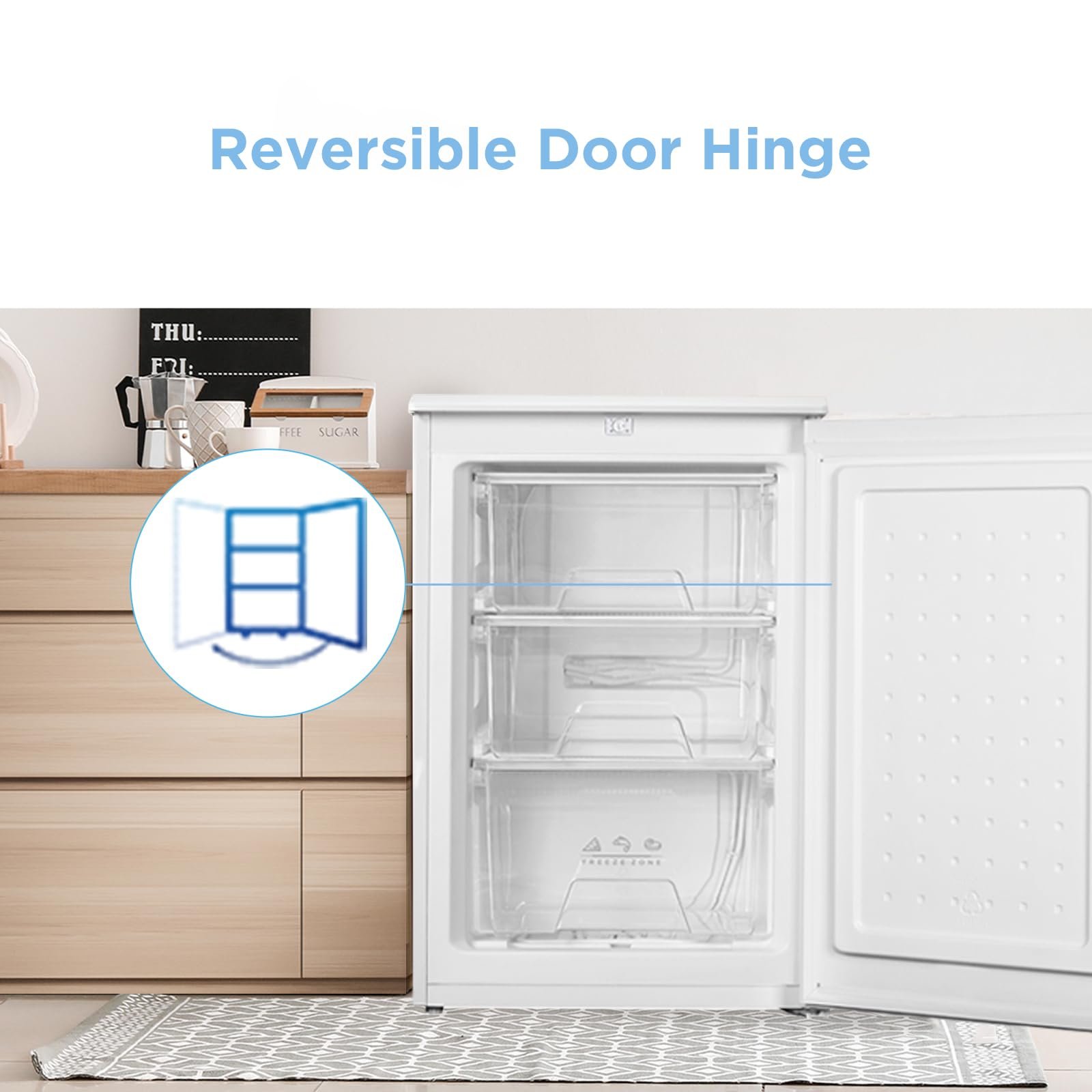 COMFEE' RCU83WH2(E) 88L Freestanding Under Counter Freezer, 55cm Wide, Reversible Door - Image 6