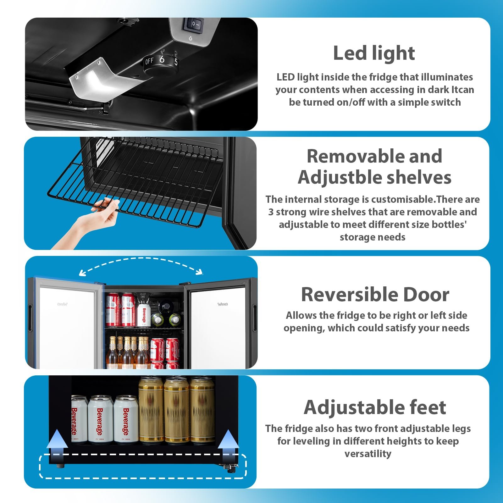 COMFEE' RCZ99BG2(E) Under Counter Beer & Drinks Fridge-93L Capacity,Holds up to 115 Cans - Image 5