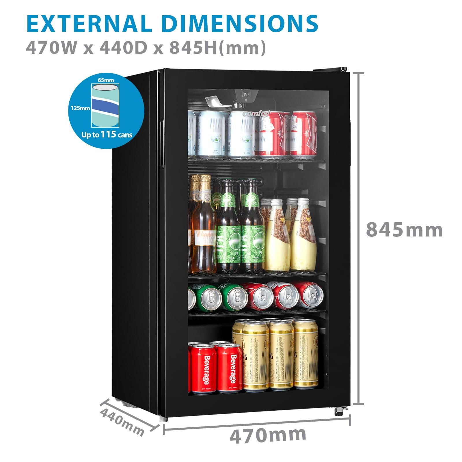 COMFEE' RCZ99BG2(E) Under Counter Beer & Drinks Fridge-93L Capacity,Holds up to 115 Cans - Image 10
