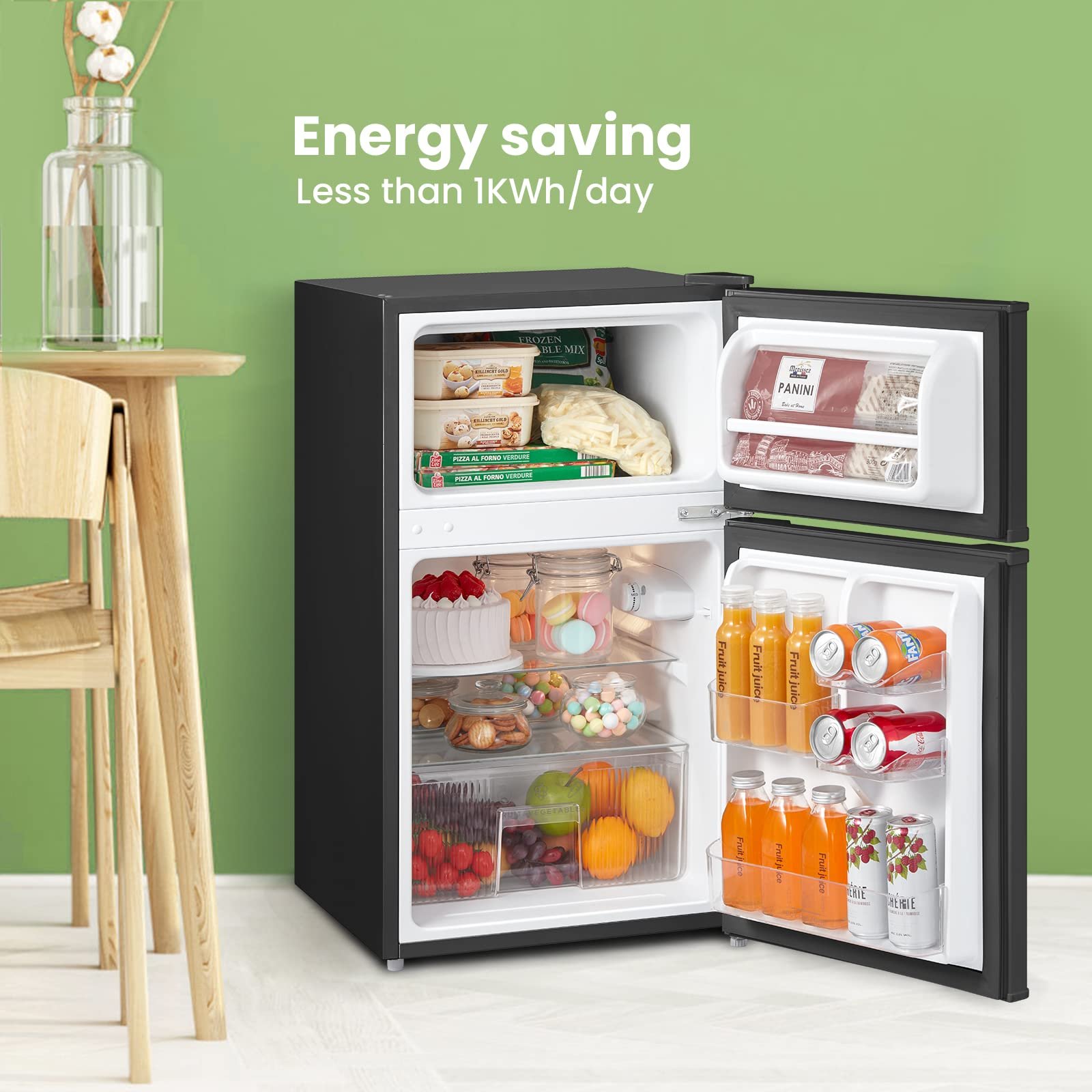 COMFEE' RCT87BL2(E) Under Counter Fridge Freezer, 87L Double Door Small Fridge Freezer with Light - Image 6