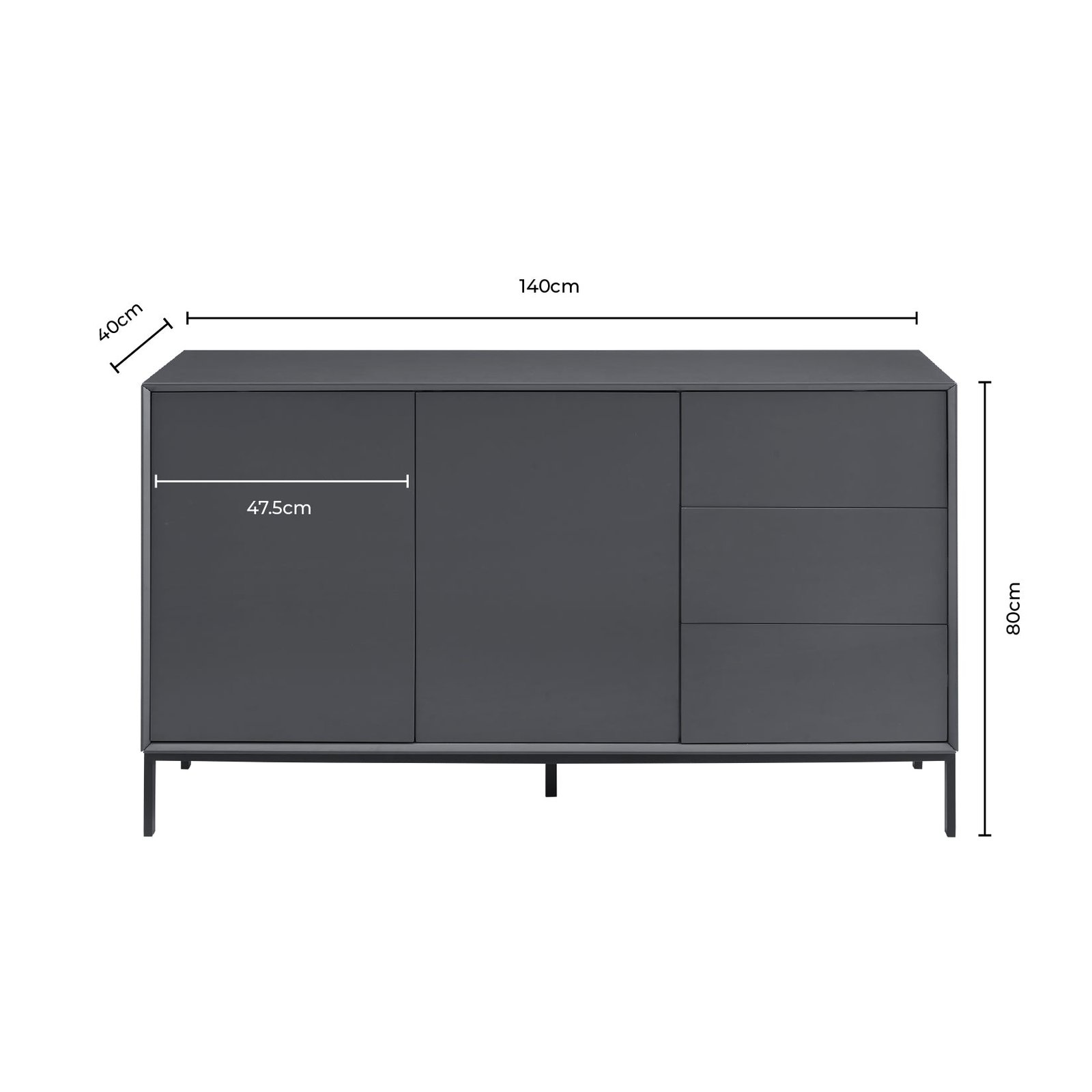 Nova Large Sideboard with Drawers - Charcoal - Image 11