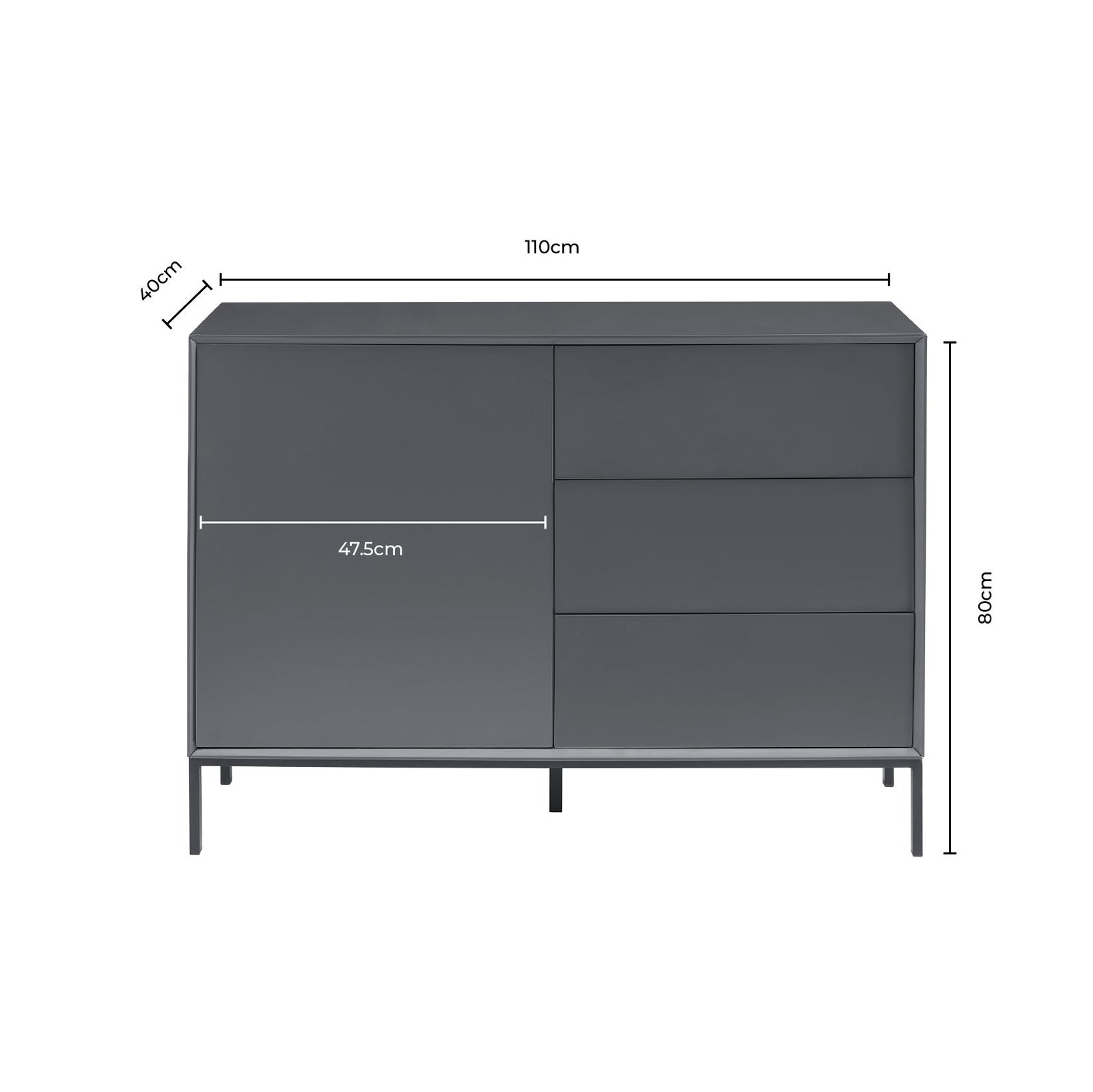 Nova Small Sideboard with Drawers - Charcoal - Image 12